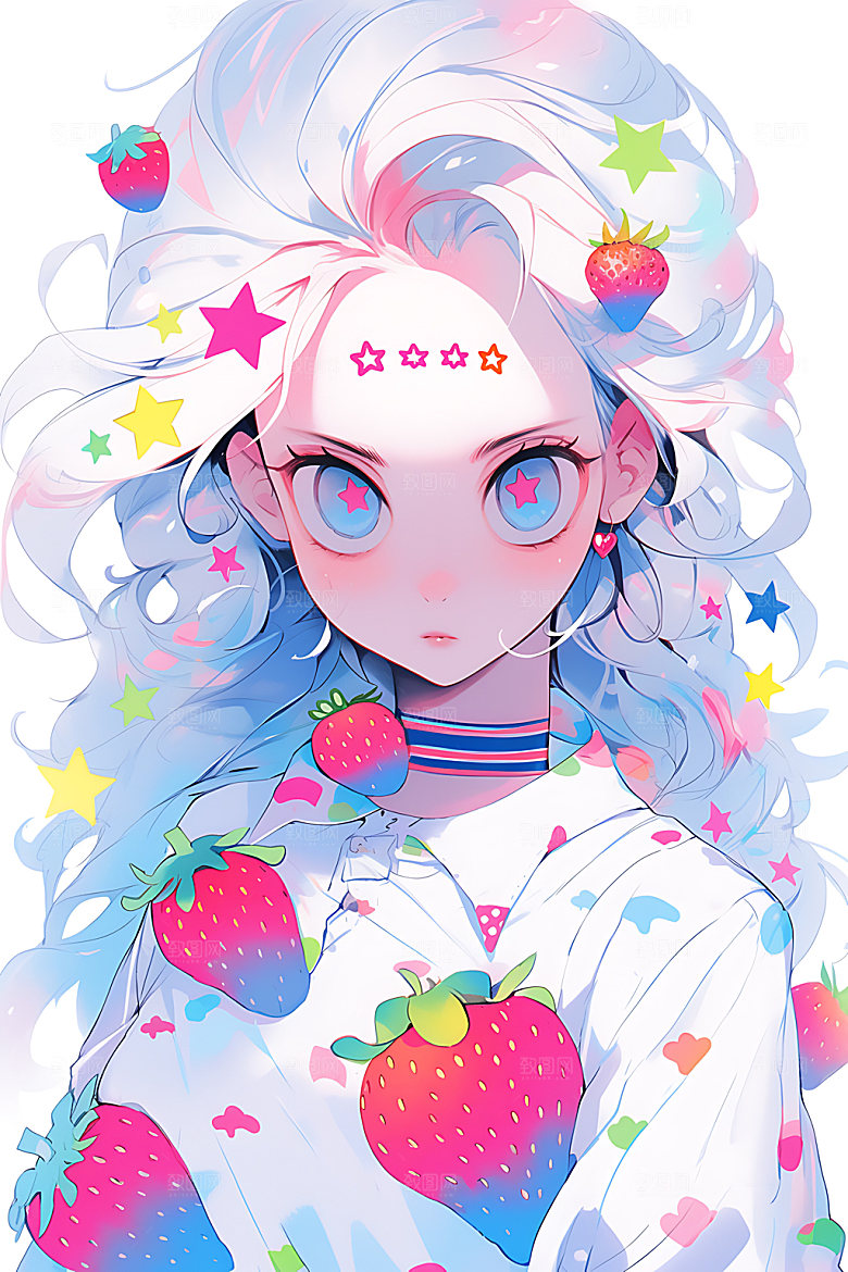 多巴胺女孩可爱水彩插画