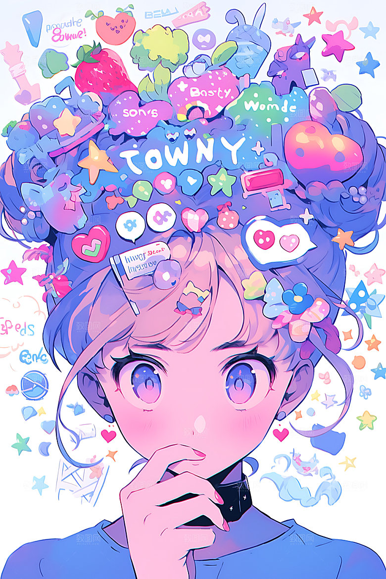 多巴胺女孩彩色手绘插画