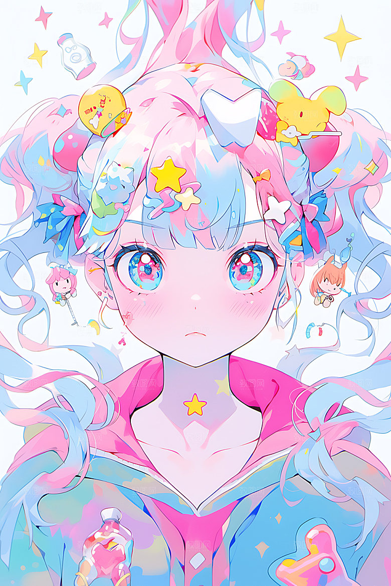 多巴胺女孩卡通少女插画
