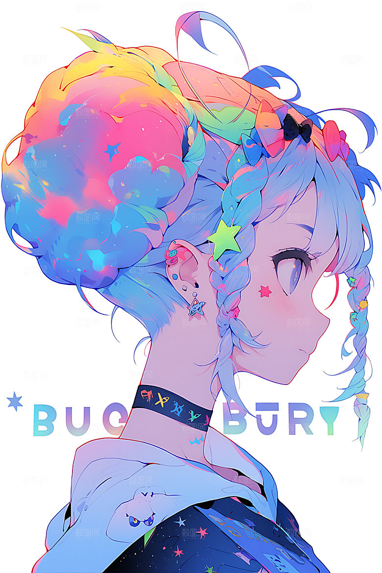 多巴胺女孩手绘彩色插画