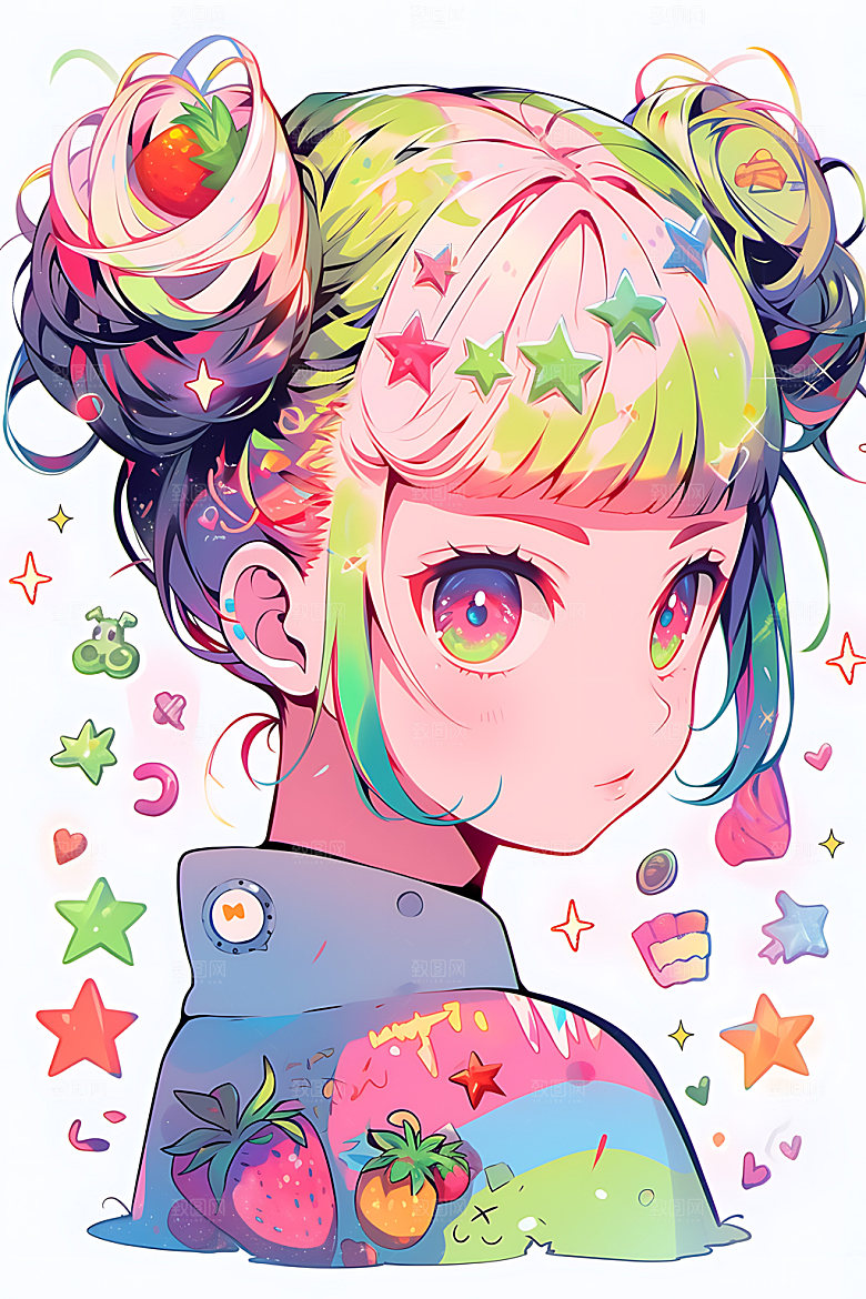 多巴胺女孩扁平风手绘插画