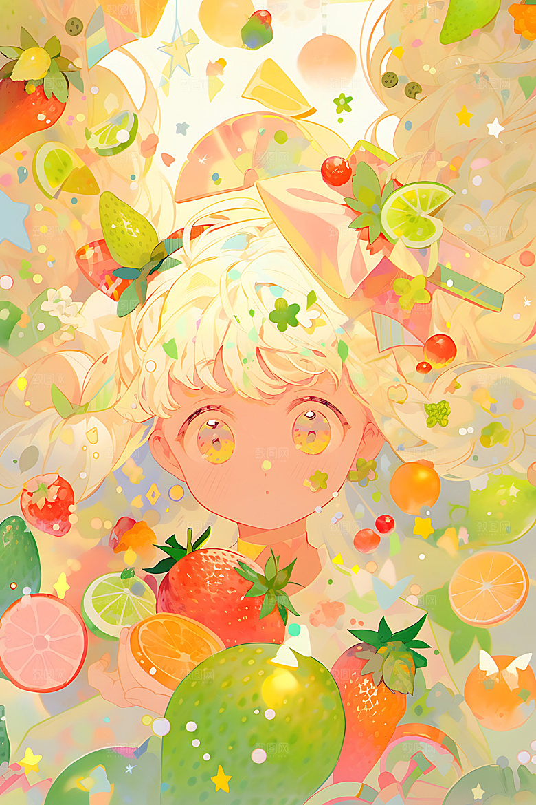 多巴胺女孩甜美可爱插画