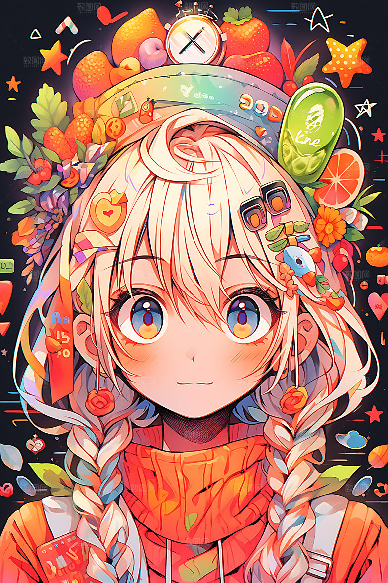 多巴胺女孩彩色扁平风插画