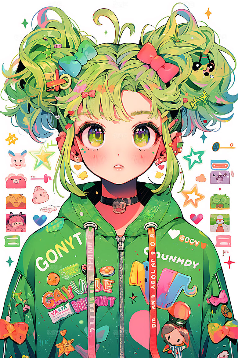 多巴胺女孩甜美水彩插画