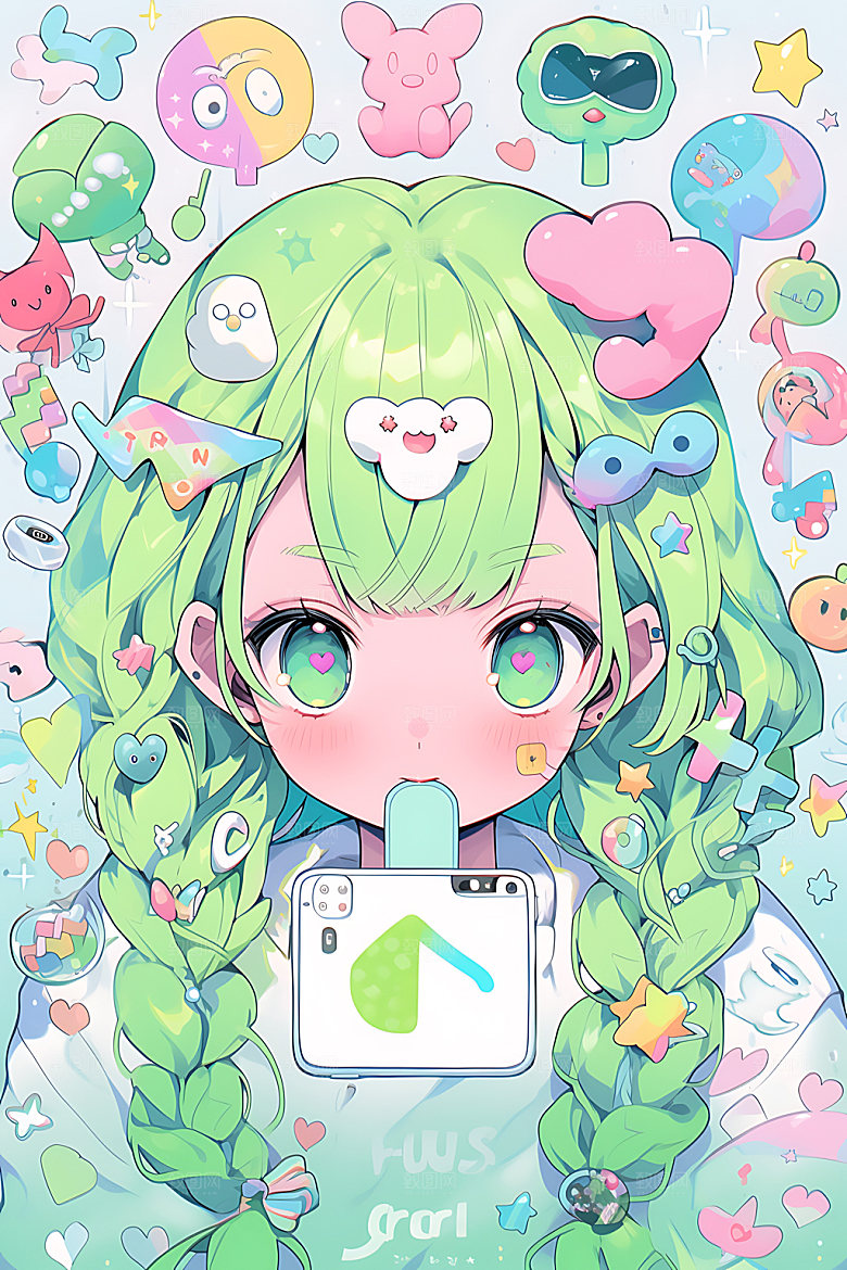 多巴胺女孩甜美水彩插画