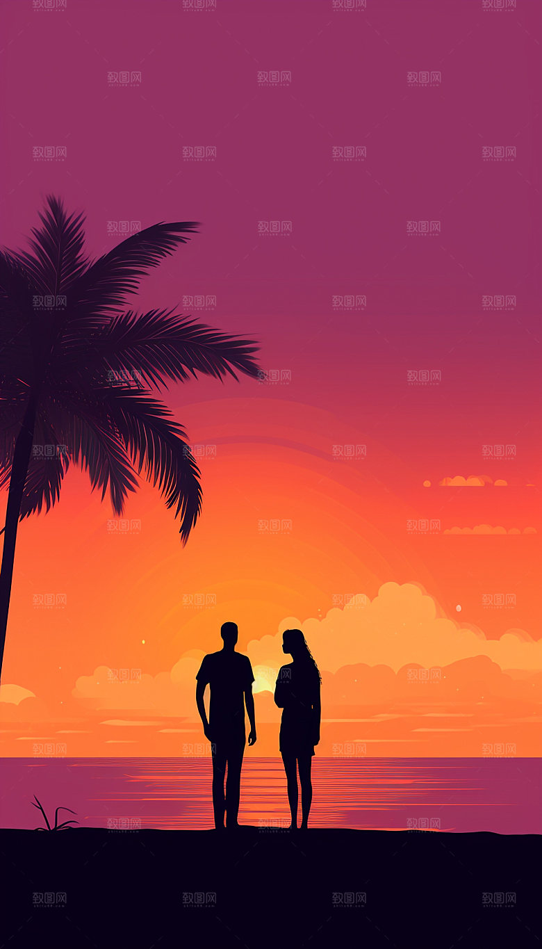 扁平风海边度假夏天插画