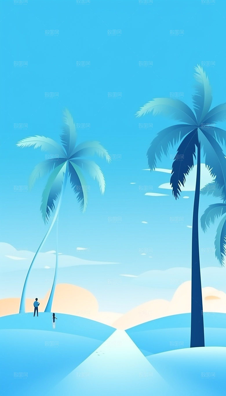 扁平风海边夏日风光插画