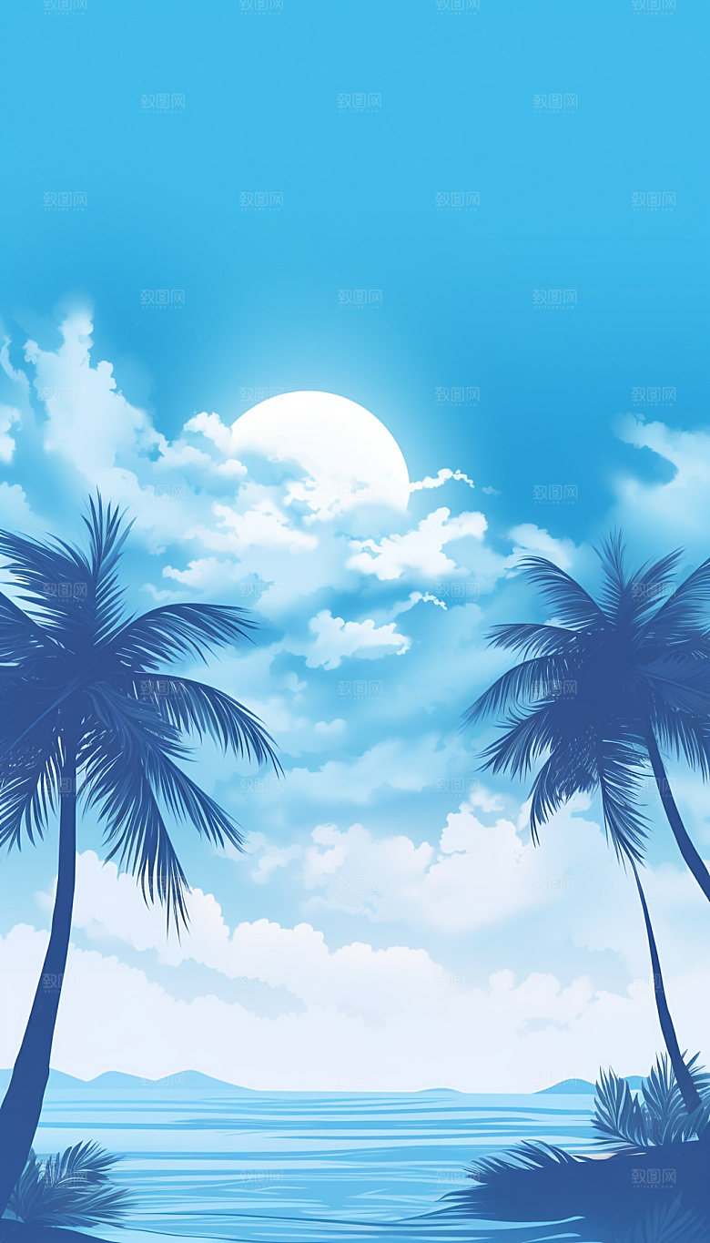 扁平风海边夏日度假插画