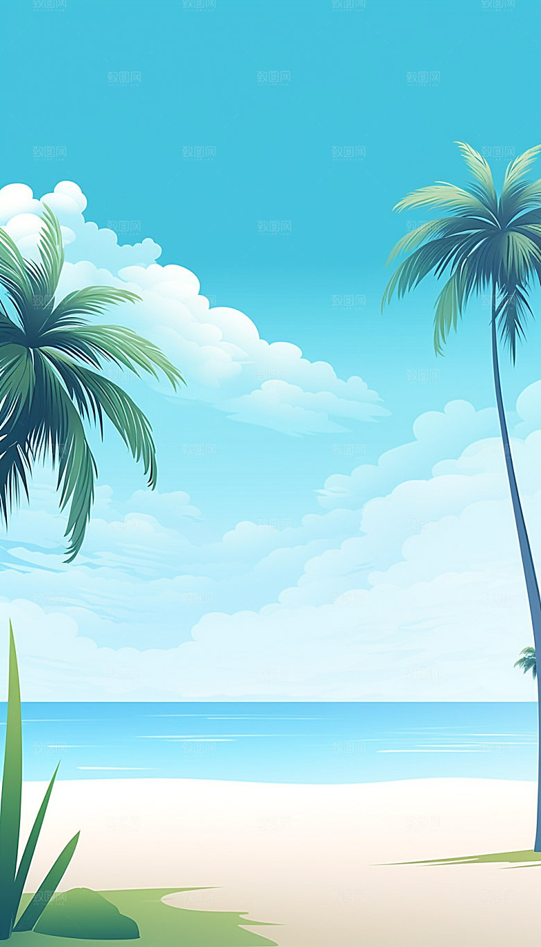 扁平风海边度假旅游插画