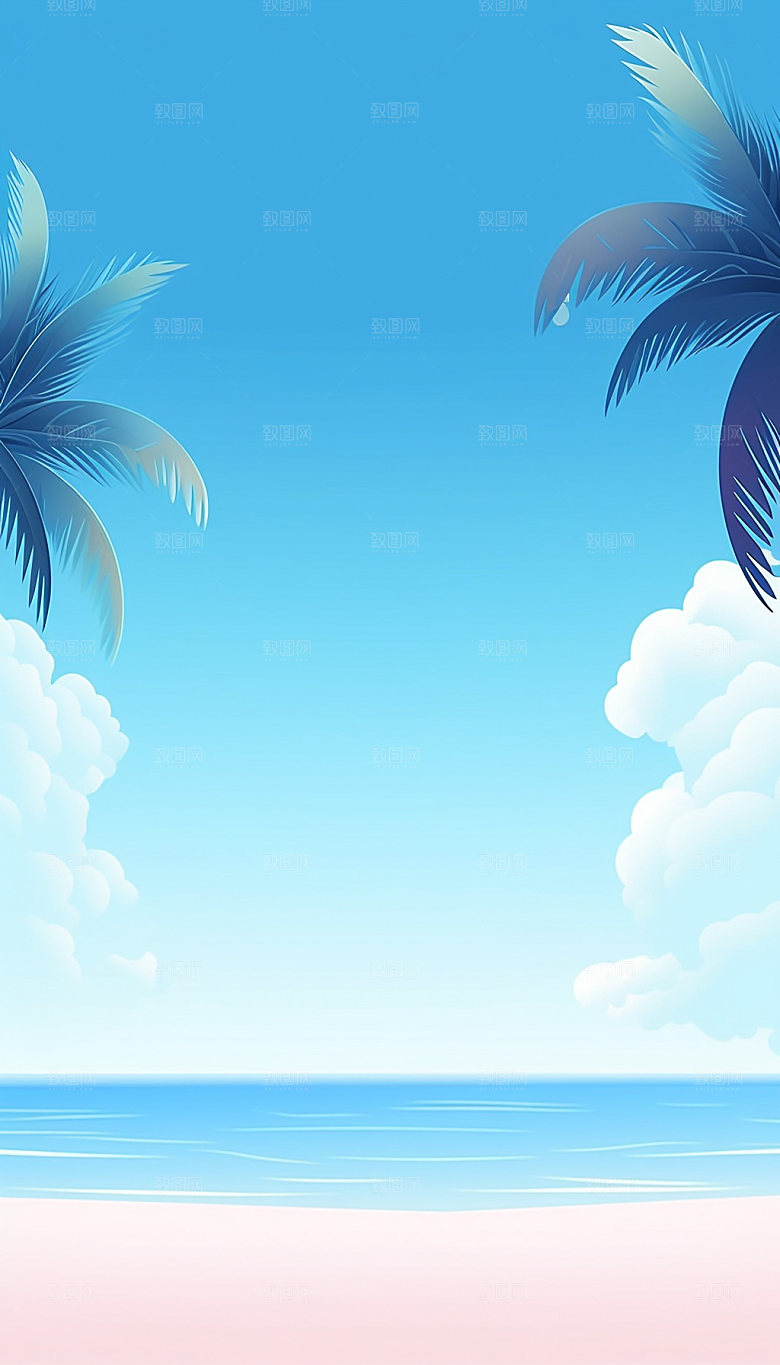 扁平风海边夏天海岛插画