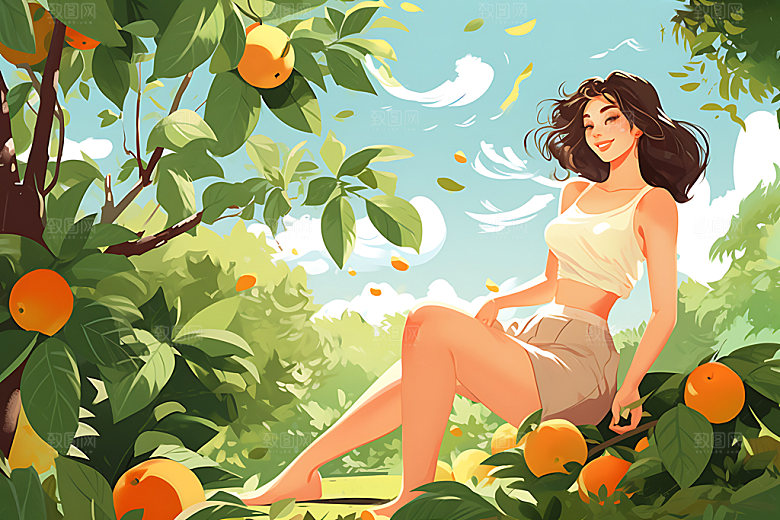 植物女孩可爱手绘扁平风插画