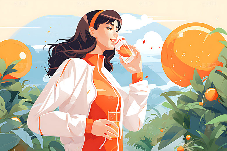 植物女孩手绘清新扁平风插画