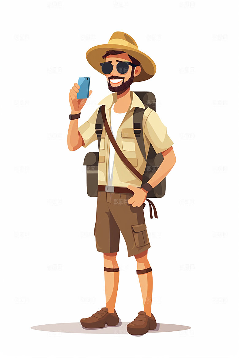 户外旅行扁平风人物插画矢量元素