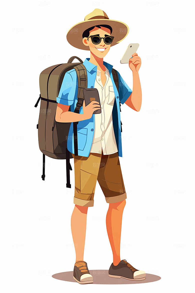 户外旅行休闲徒步扁平风矢量元素