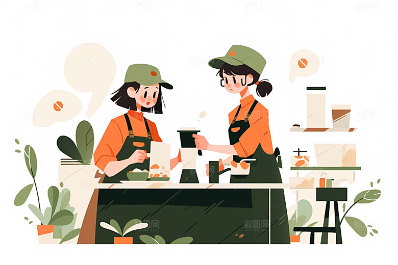 商务洽谈办公扁平风插画