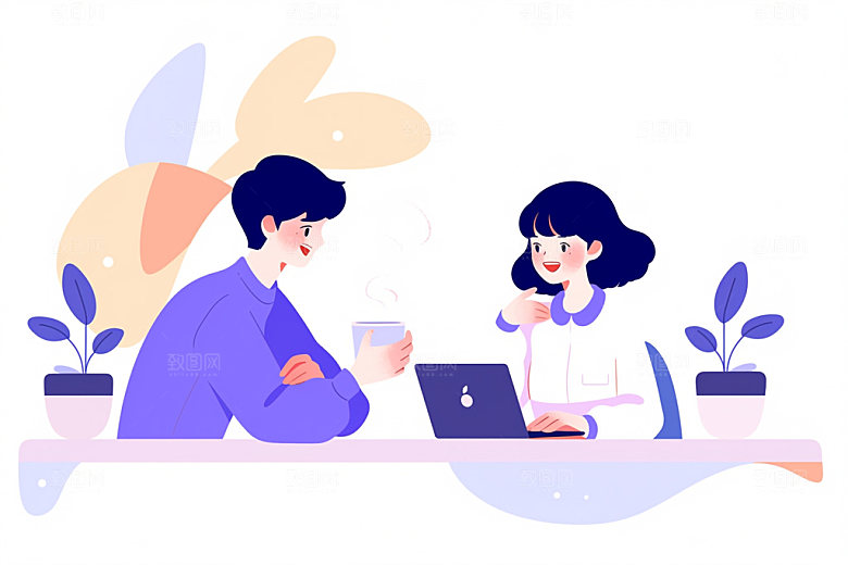 商务简约洽谈扁平风插画