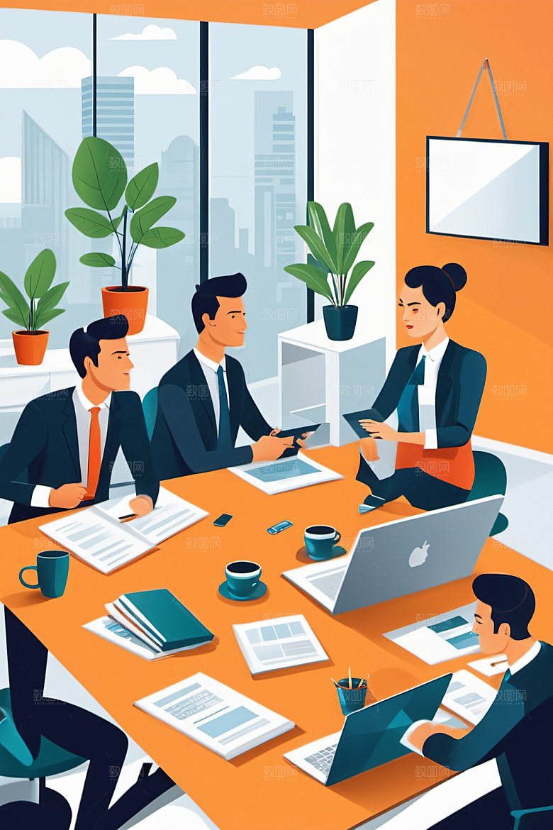 商务办公简约会议扁平风插画