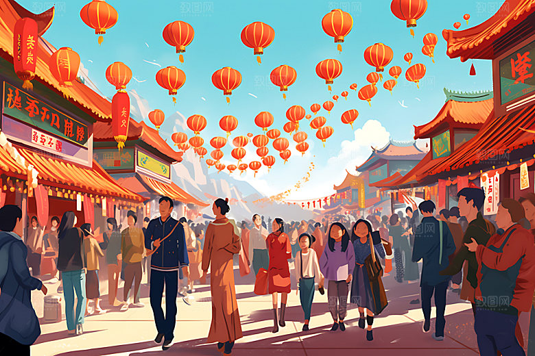 集市场景风格化扁平风插画