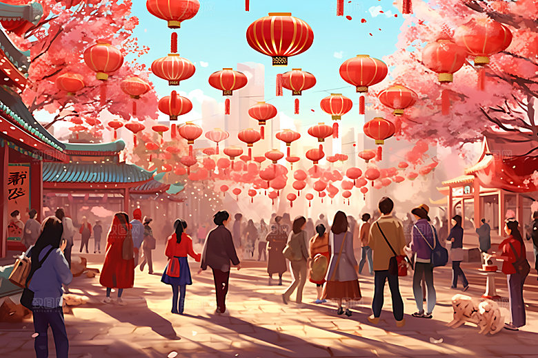 集市小摊艺术扁平风插画