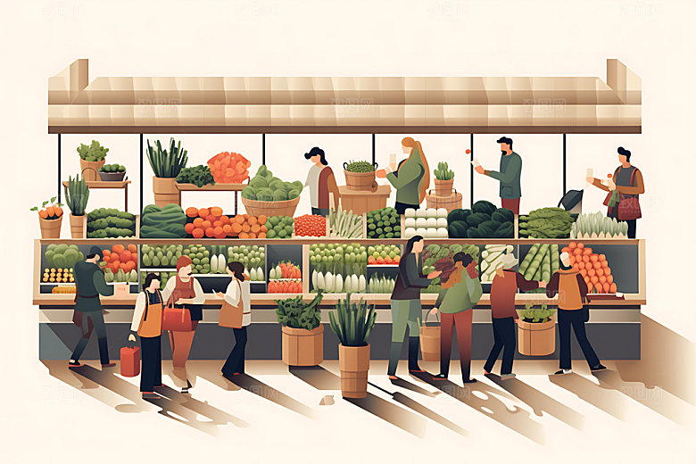 集市小摊市场扁平风插画