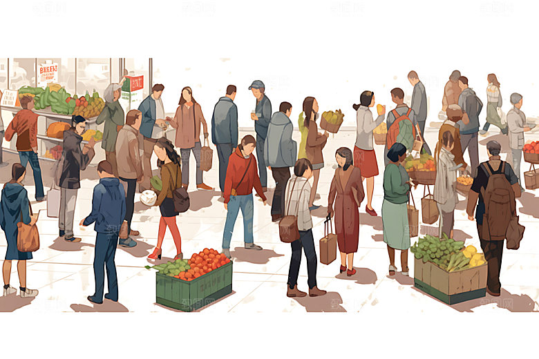 集市场景艺术扁平风插画