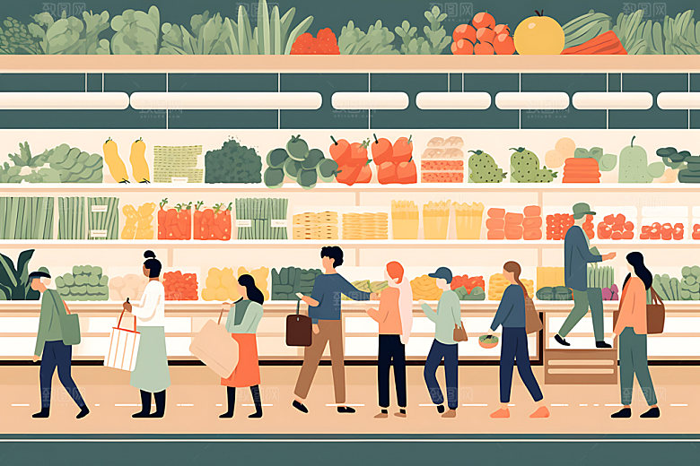 集市场景小摊扁平风插画