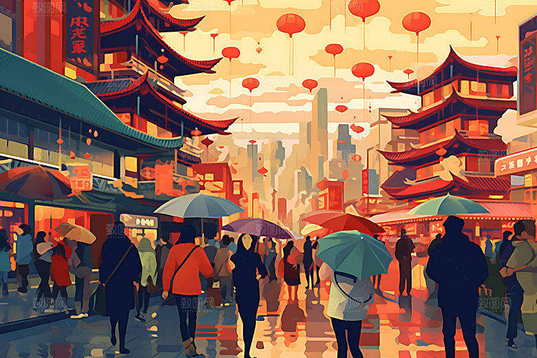 集市赶集户外市集扁平风插画