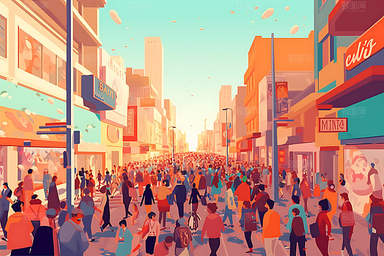 集市艺术热闹扁平风插画