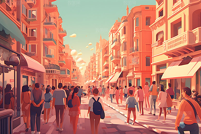 集市热闹小摊扁平风插画