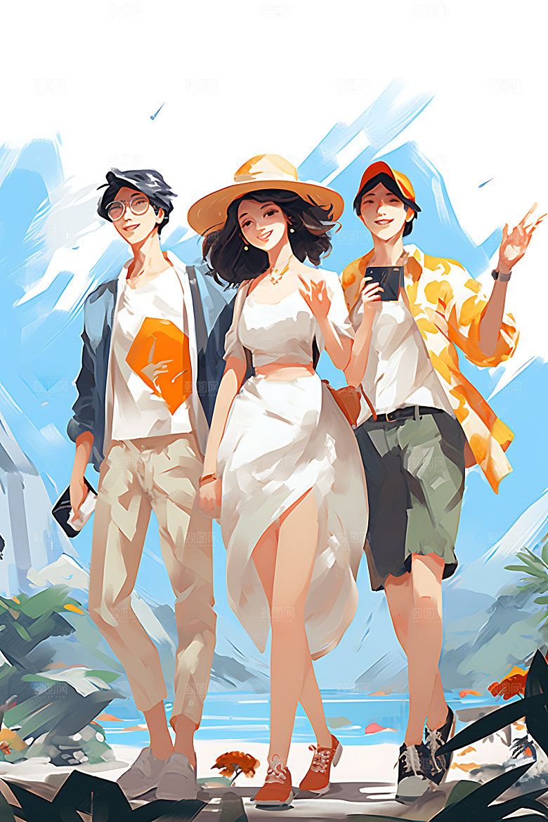 暑假旅游扁平风度假插画