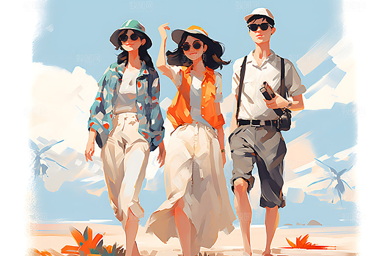 暑假旅游度假毕业旅行插画