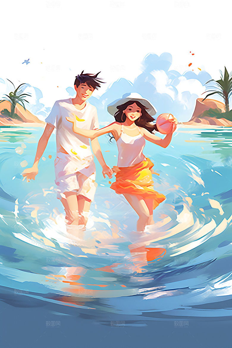 暑假旅游度假学生插画