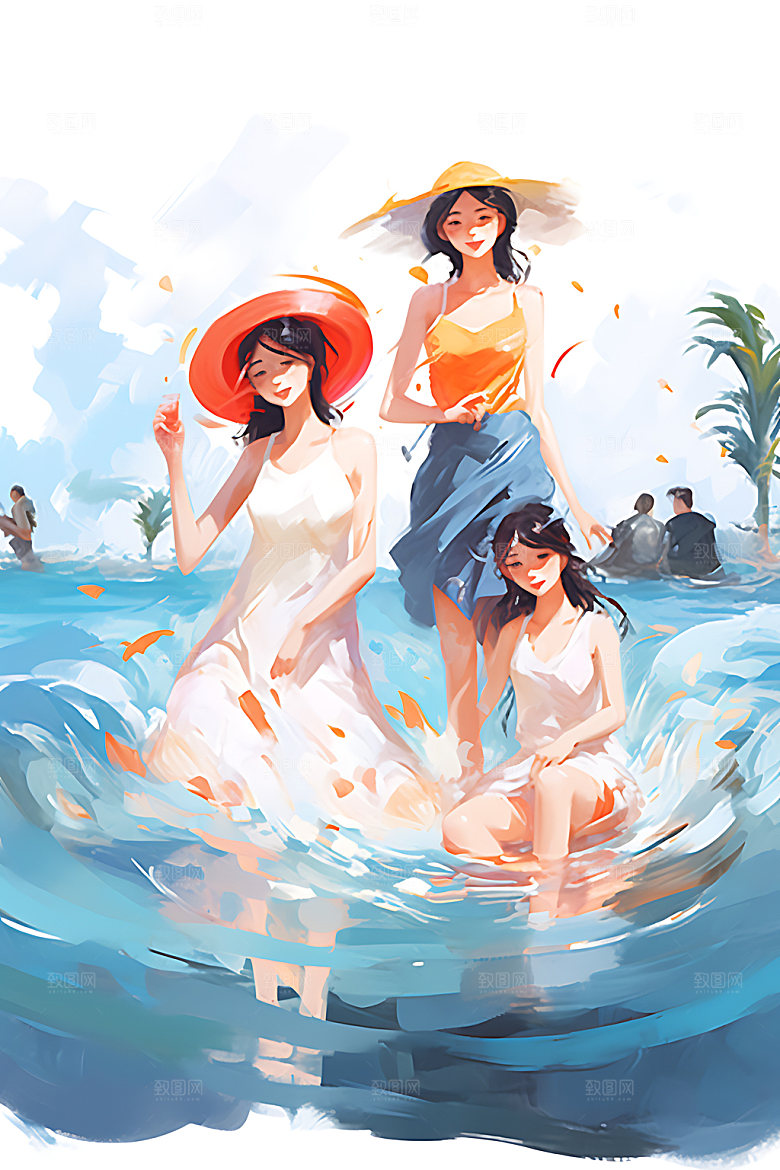 暑假旅游度假扁平风插画