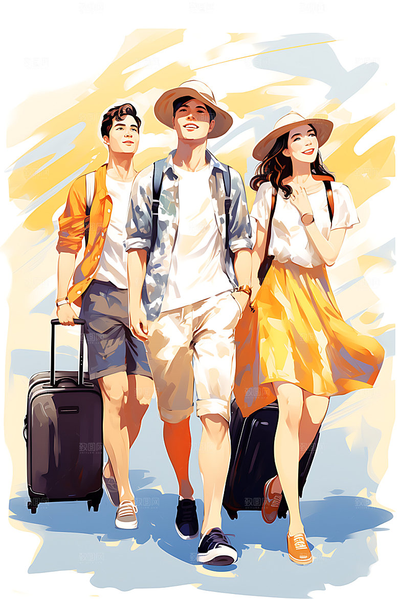 暑假旅游海边扁平风插画