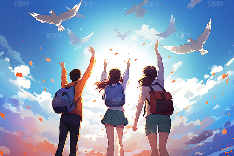 暑假旅游手绘水彩插画