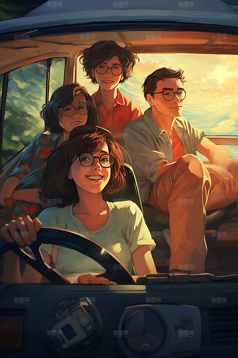 暑假旅游度假海边插画
