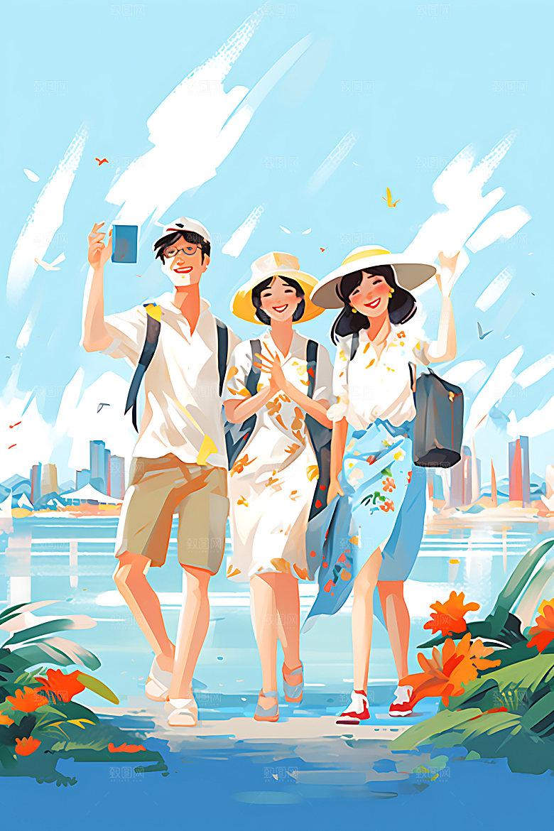 暑假旅游度假扁平风插画