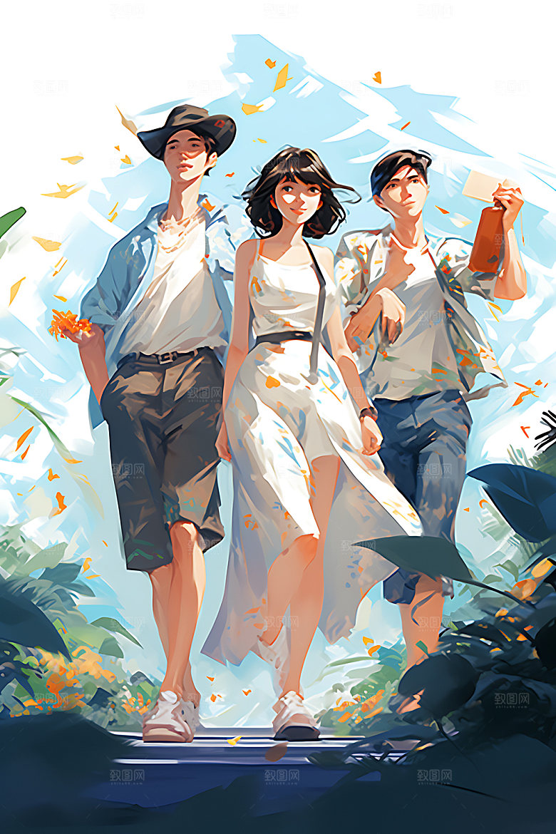 暑假旅游海边度假插画