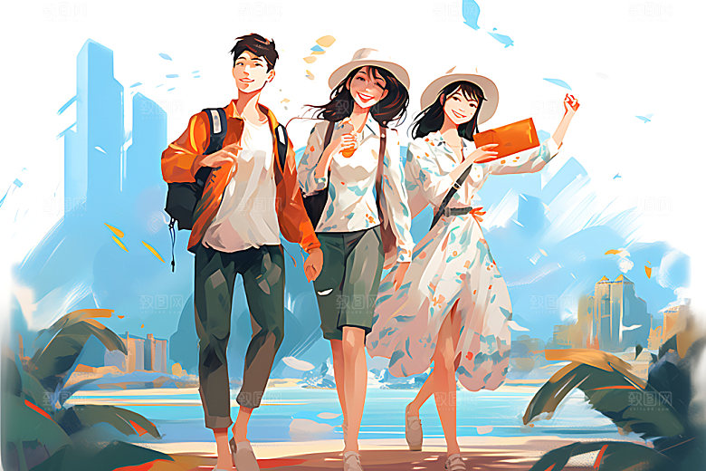 暑假旅游海边度假插画