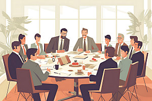 扁平化会议企业合作商业插画
