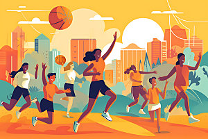 扁平化运动健身体育插画