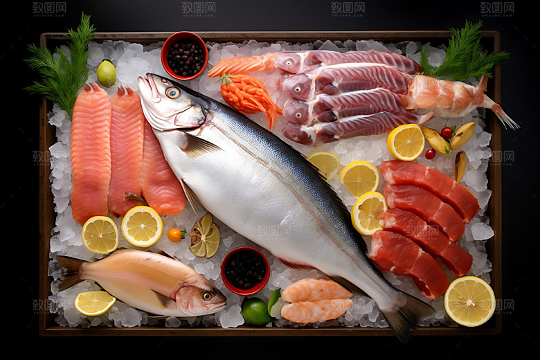 冰鲜海鲜冰冻美食摄影图