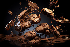 饼干碎飞溅巧克力曲奇摄影图