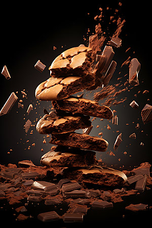 饼干碎飞溅动态零食摄影图