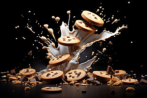 饼干碎飞溅巧克力食品摄影图