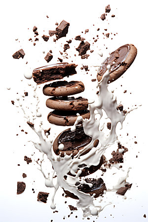 饼干碎飞溅巧克力零食摄影图