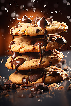 饼干碎飞溅巧克力动态摄影图