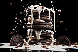 饼干碎飞溅巧克力创意摄影图