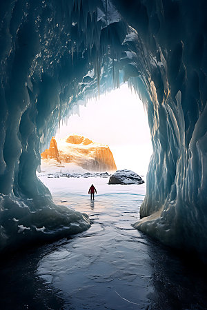 冰洞探险洞穴摄影图