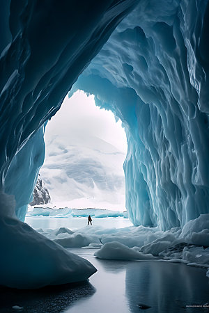 冰洞探险山洞摄影图